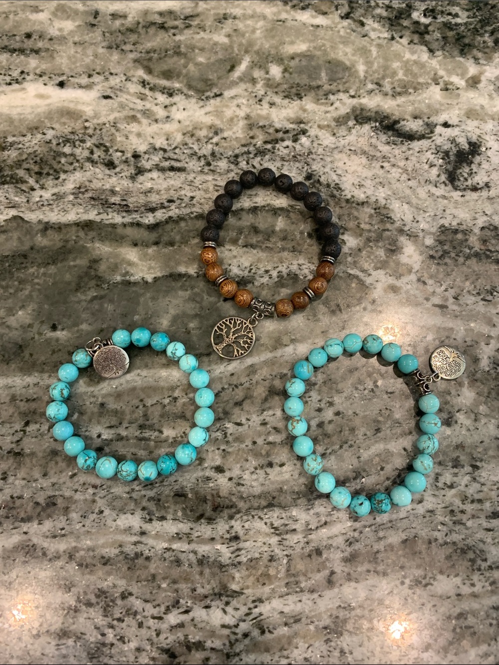 Tree of Life Turquoise and Brown Beaded Bracelet Set brand new